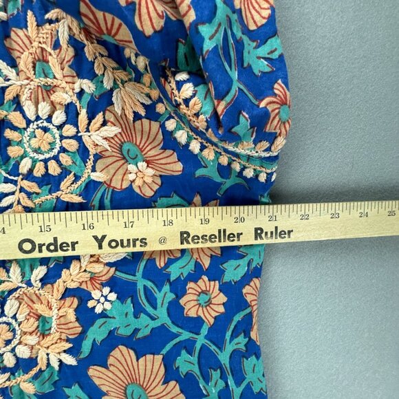 Amaya Textiles Top‎ Womens 42 M/L Blue Pullover Floral Embroidered Thin Cotton - Picture 11 of 15